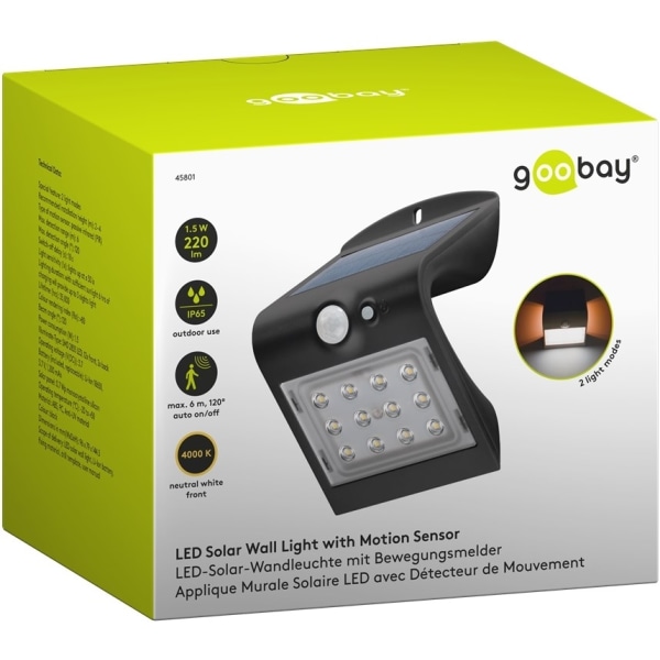 Goobay LED-solcelle-væglampe med bevægelsessensor, 1,5 W neutral