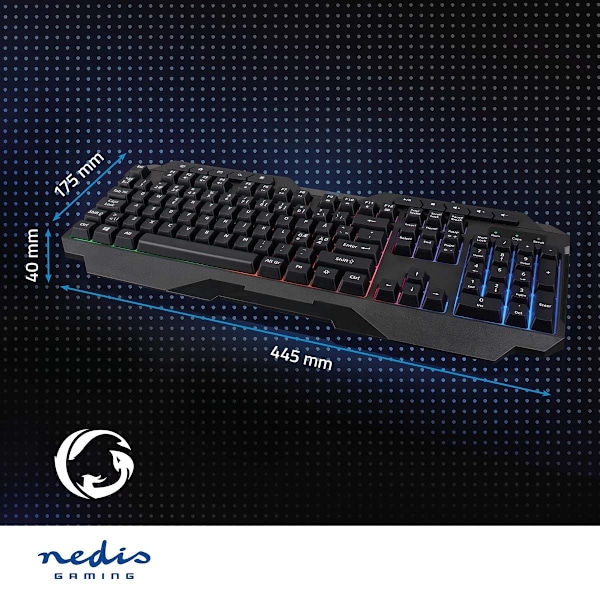 Nedis Pelinäppäimistö Langallinen | USB Type-A | Kalvonäppäiminä | LED | QWERTY | ND Näppäinasettelu | USB Virta | Virtakaapelin pituus: 1.30 m | Mult