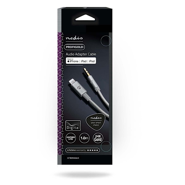 Nedis Lightning Sovitin | Apple Lightning 8-Pin | 3.5 mm uros | Kullattu | 1.00 m | Pyöreä | Nailon