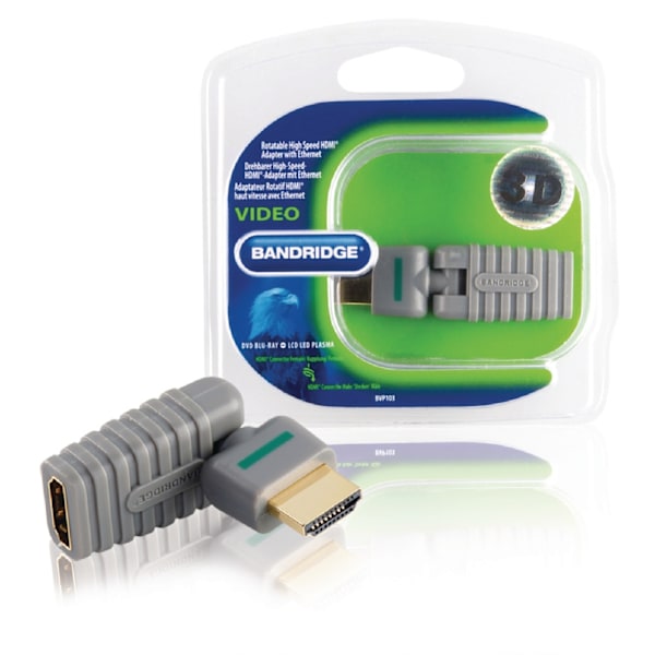 Bandridge High Speed HDMI Ethernet Sovitin Käännettävä HDMI-Liitin - HDMI Naaras Harmaa