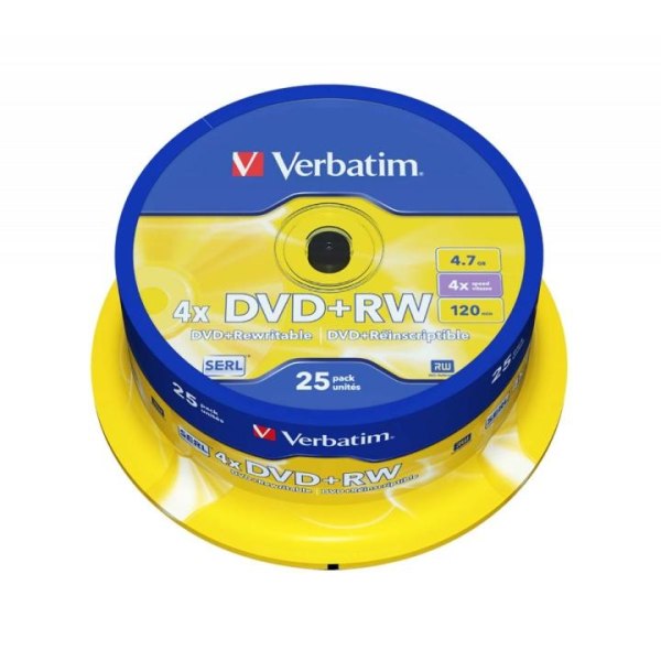 DVD+RW 4x 4.7GB Mat Sølv 25 Pack Spindel