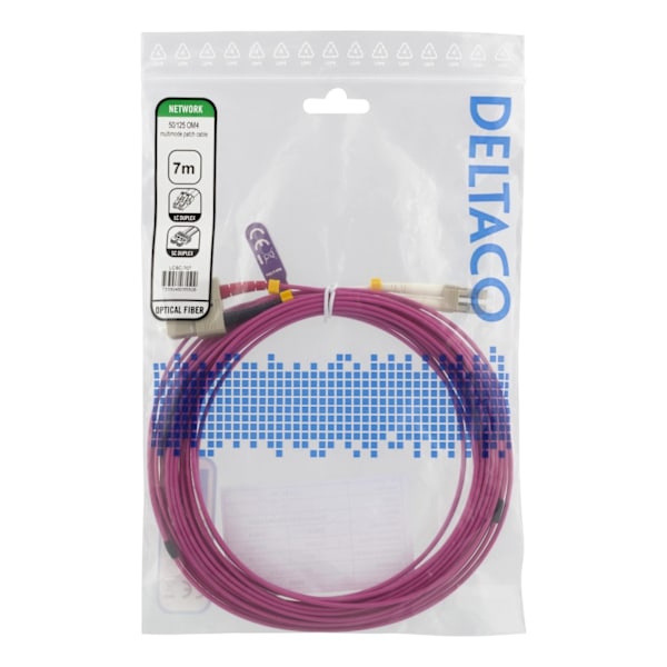 Deltaco OM4 Fiber cable, LC – SC, duplex, multimode, 50/125, 7m