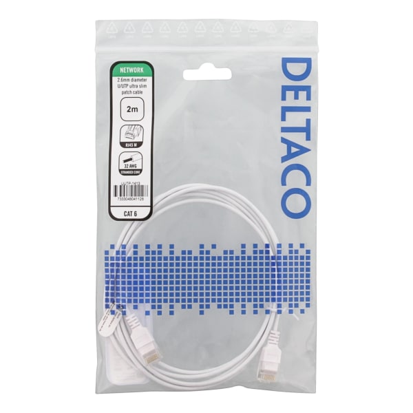 DELTACO Ultra Slim U/UTP Cat.6 patch cable, OD:2.6mm, 2m, white