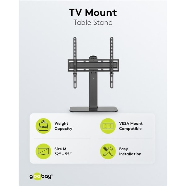 Goobay TV-pöytäjalusta Basic Fix 32-55 tuuman (81-140 cm) televisioille ja monitoreille, käännettävä