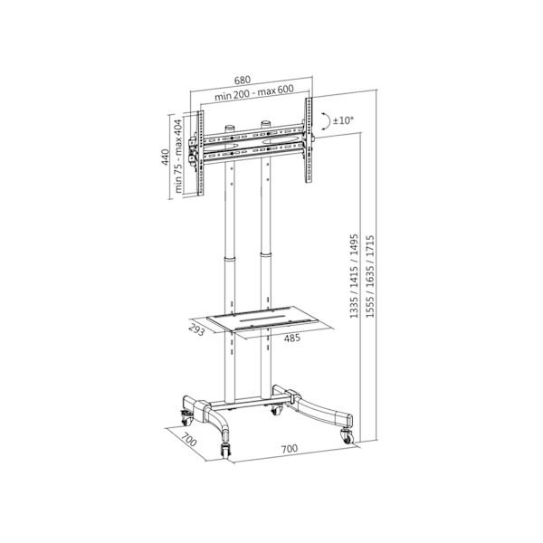 LogiLink Golvstativ med hjul TV 37-70 max 40kg Svart