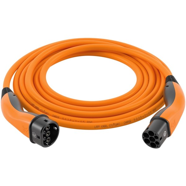 LAPP MOBILITY Laddkabel Typ 2, upp till 7,4 kW, 5 m, orange (5555934026) 32 A, 1-fas, för laddning av hybrid- och elbilar med Typ 2-anslutning