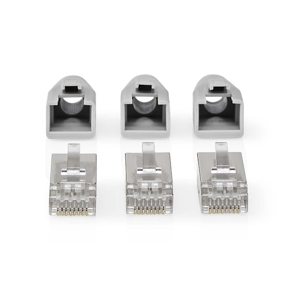 Nedis RJ45-stik | RJ45 Pass Through | Fast/strenget FTP CAT6 | Lige | Guldplateret | 10 stk. | PVC | Grå / Hvid / Sort | Box