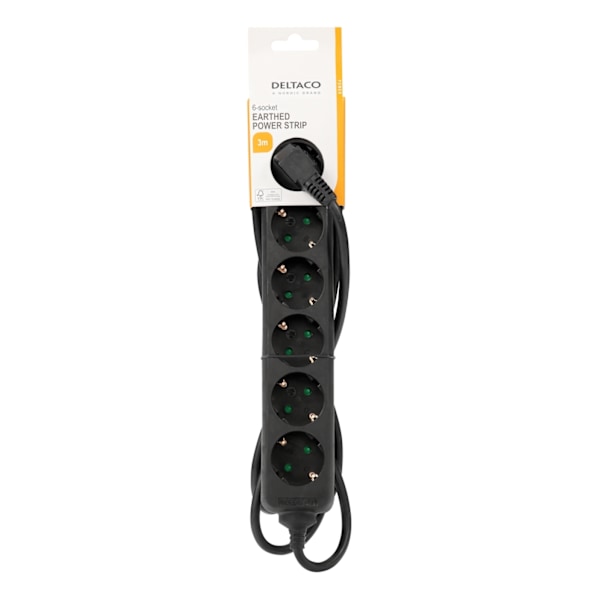 DELTACO outlet 6xCEE 7/3 1xCEE 7/7 3m black