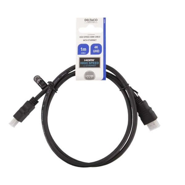 DELTACO HDMI-kaapeli, CCS, HDMI High Speed w/Ethernet, 1,0m, musta