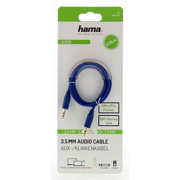 Hama Lydkabel Flexi-Slim 3,5mm-3,5mm Guld Blå 0,75m