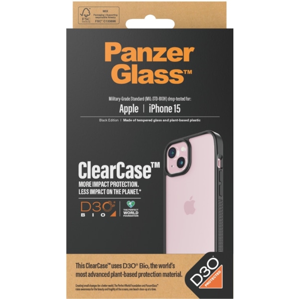 PanzerGlass ClearCase D3O-suojakuorella, iPhone 15 Transparent