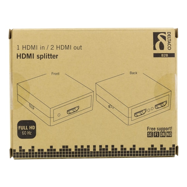 DELTACO HDMI splitter, 1x HDMI in, 2x HDMI out, 6,75 Gbit/s, black