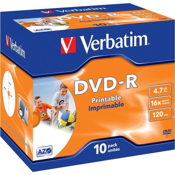 Verbatim DVD-R, 16x, 4,7 GB/120 min, 10-pack jewel case printabl
