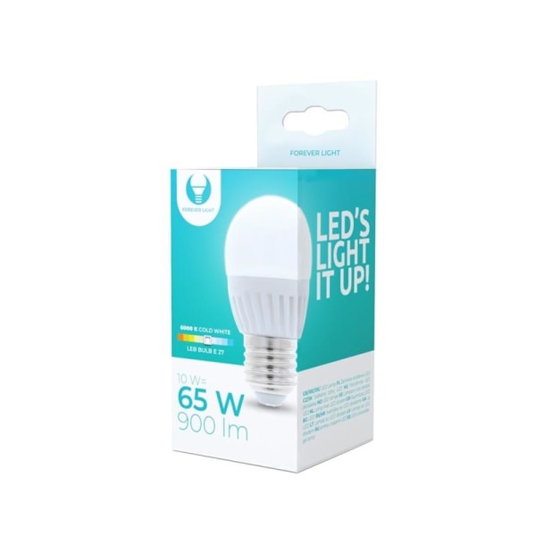 LED-Lampa E27, G45, 10W, 230V, 6000K, Keramisk, Kallvit