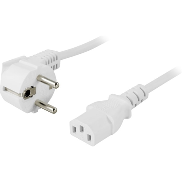 DELTACO apparatkabel , vinklad CEE 7/7 - rak IEC C13, 5m, vit (DEL-111V)
