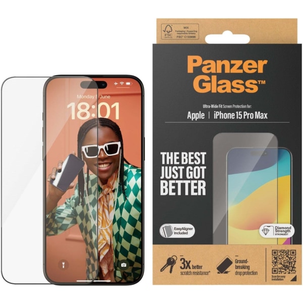 PanzerGlass Ultrabred passform med Aligner -skyddsglas, iPhone 1 Transparent