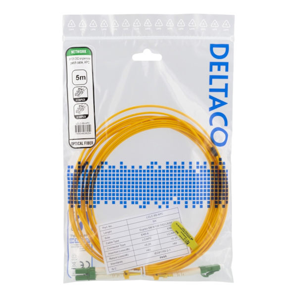 Deltaco OS2 Fiber cable, LC – LC, duplex, singlemode, APC, 9/125, 5m