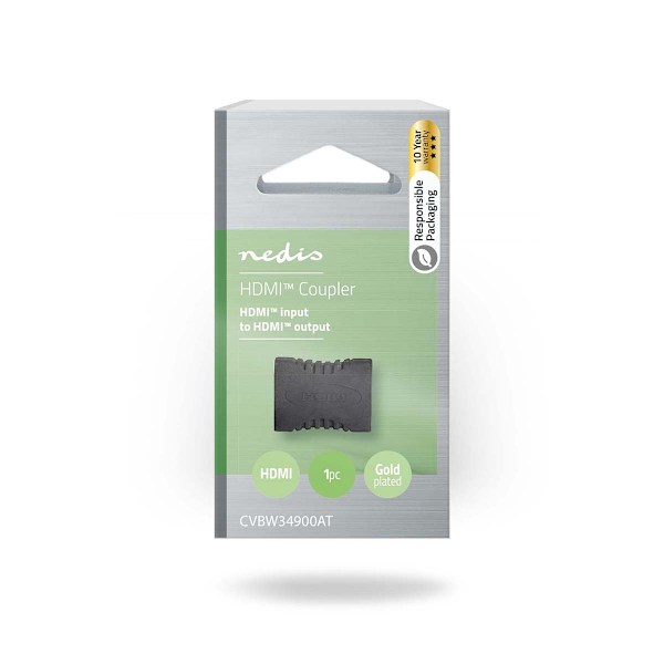 Nedis HDMI™ -sovitin | HDMI™ Ulostulo | HDMI™ Ulostulo | Kullattu | Suora | PVC | Antrasiitti | 1 kpl | Laatikko