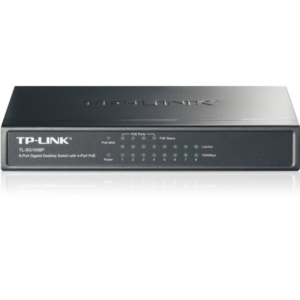 TP-Link switch 8x10/100/1000Mbps bordsmodell (TL-SG1008P) Grå