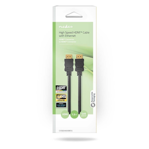 Nedis High Speed ​​HDMI ™ Kaapeli Ethernet | HDMI™ liitin | HDMI™ liitin | 4K@30Hz | ARC | 10.2 Gbps | 1.50 m | Pyöreä | PVC | Musta | Laatikko