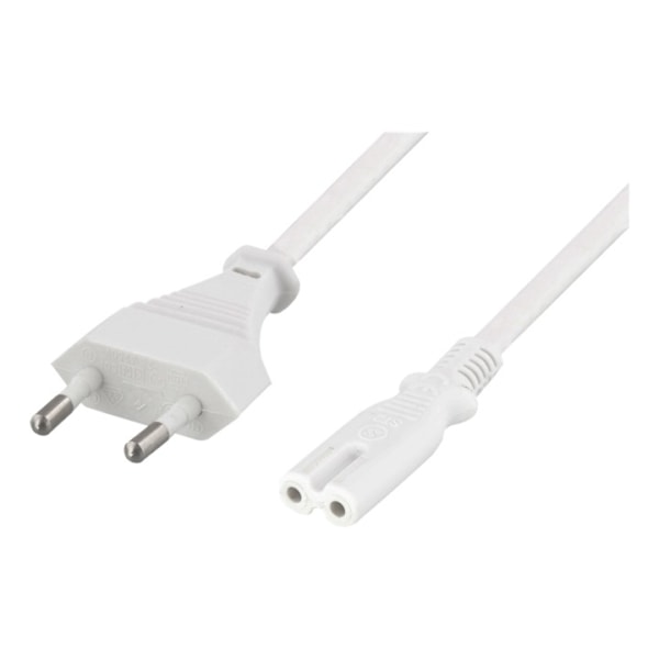 DELTACO ungrounded power cable, CEE 7/16 to IEC 60320 C7, 3m, white