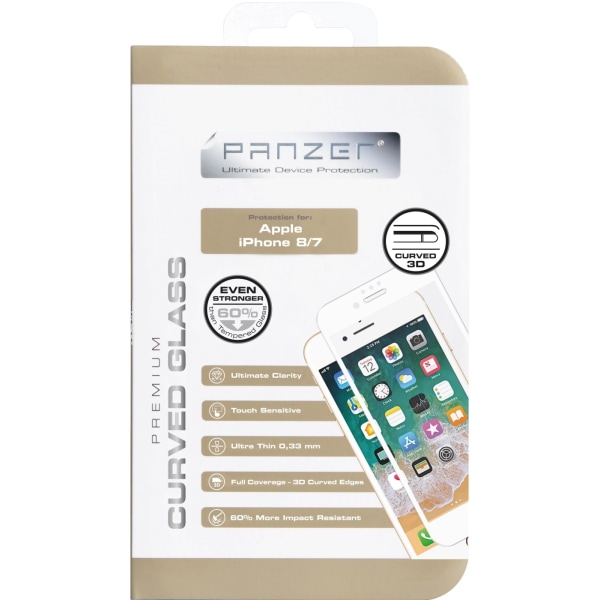 panzer iPhone 8/7, buet silikatglas, hvid Transparent