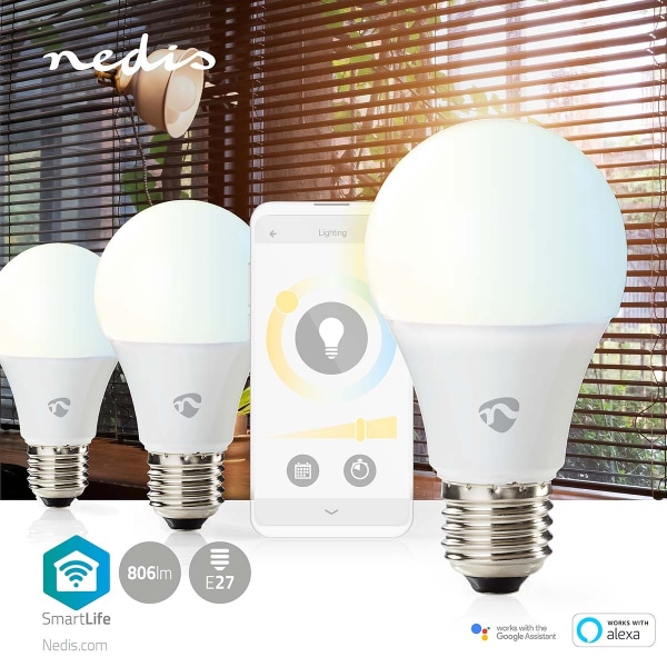 Nedis SmartLife LED-Lamppu | Wi-Fi | E27 | 806 lm | 9 W | Lämpimästä kylmään valkoiseen | 2700 - 6500 K | Android™ / IOS | polttimo | 3 kpl