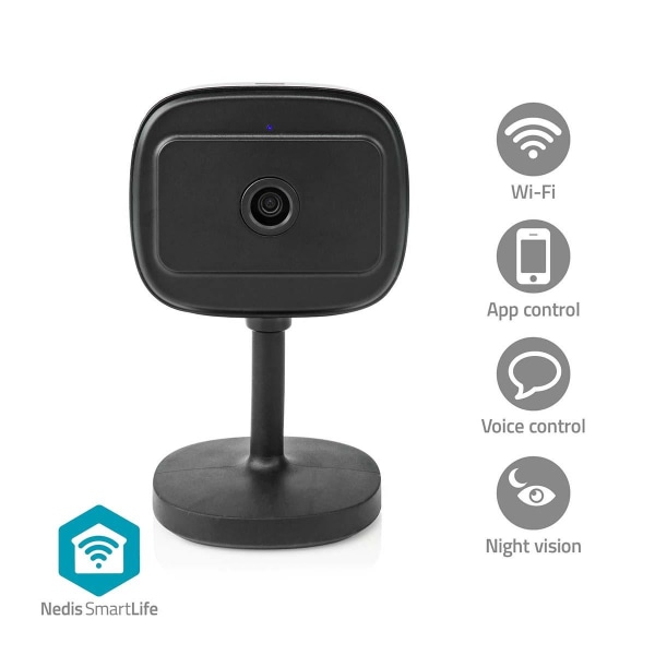 Nedis SmartLife Indendørs Kamera | Wi-Fi | Full HD 1080p | Pan tilt | Cloud Storage (mulighed) / microSD (ikke inkluderet) / Onvif | Med bevægelsessen