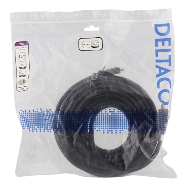 DELTACO High-Speed HDMI-kabel, 15m, Ethernet, 4K UHD, svart