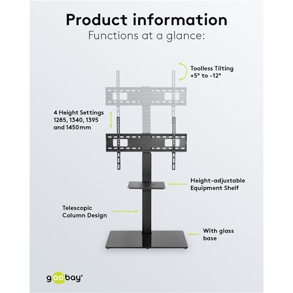 Goobay TV-golvstativ Basic (storlek L) för TV-apparater och bildskärmar mellan 37 och 70 tum (94-178 cm) upp till 40 kg, svängbar