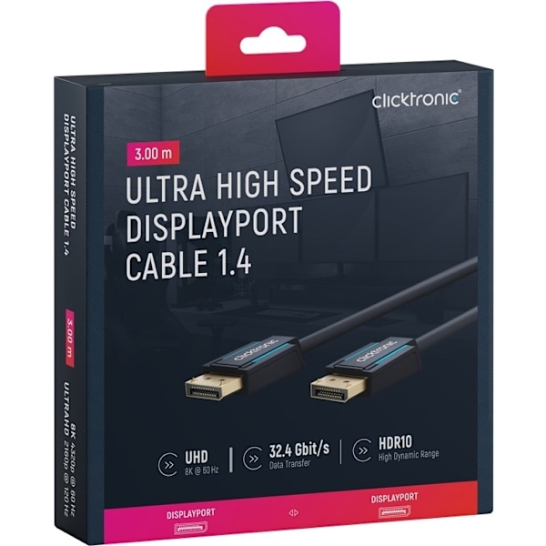 ClickTronic DisplayPort™-kabel Premiumkabel | 1x DisplayPort™-kontakt  1x DisplayPort™-kontakt | 3,0 m | UHD 8K @ 60 Hz