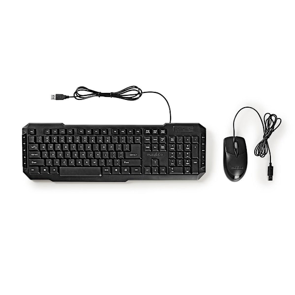 Nedis Mus og tastatur sæt | Kabel | Mus og tastatur forbindelse: USB | 800 dpi | US international | US layout