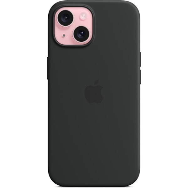Apple iPhone 15 silikonikuori MagSafella, musta Svart