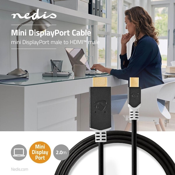 Nedis Mini DisplayPort kaapeli | DisplayPort 1.4 | Mini DisplayPort Uros | HDMI™ liitin | 48 Gbps | Kullattu | 2.00 m | Pyöreä | PVC | Antrasiitti | I