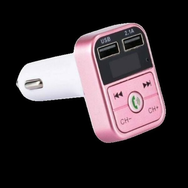 2-i-1 FM-sender med dobbelt USB-stik, display og knapper, Rosa