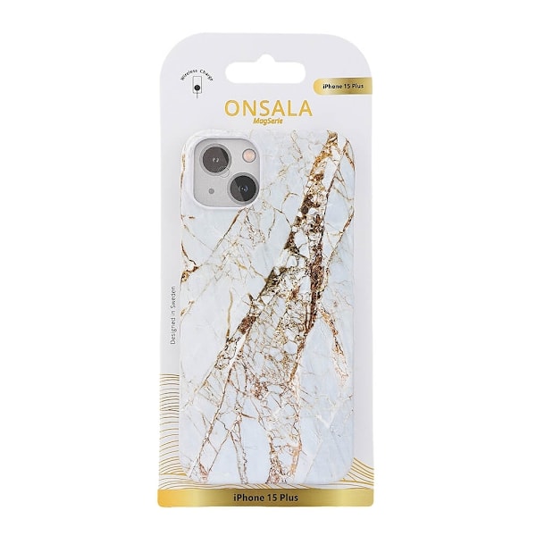 ONSALA Backcover MagSerie iPhone 15 Plus White Rhino Marble Vit