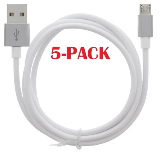 5-PACK kaapeli USB-A - MicroUSB 2.4A, 1m, valkoinen