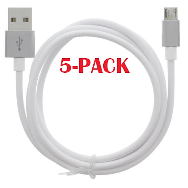 5-PACK Kabel USB-A - MicroUSB 2.4A, 1m, Vit