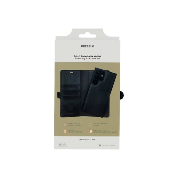 Buffalo Mobilcover Læder 2-i-1 Sort - Samsung S23 Ultra 5G Svart