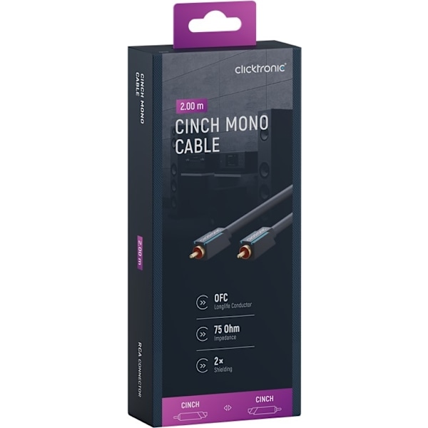 ClickTronic RCA-kabel, mono Premiumkabel | 1x cinch plug  1x cinch plug | 2,0 m | OFC innerledare
