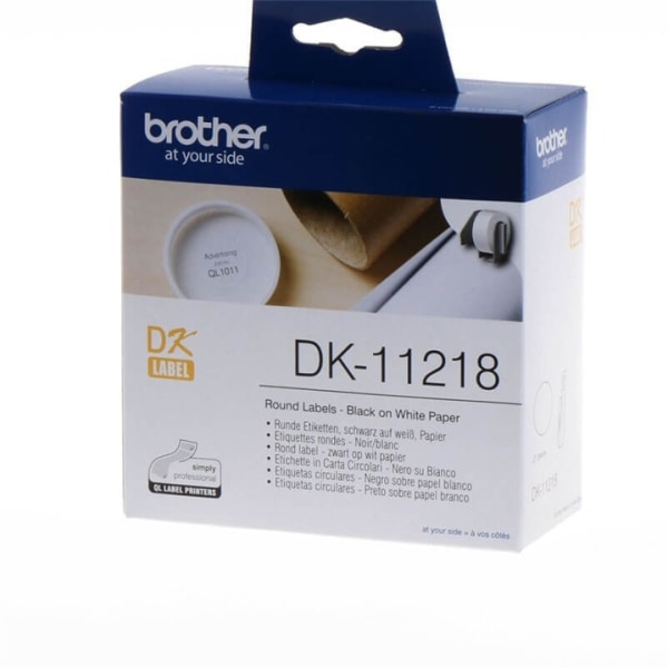 Etiketter DK11218 Ø 24mm Svart på Vit
