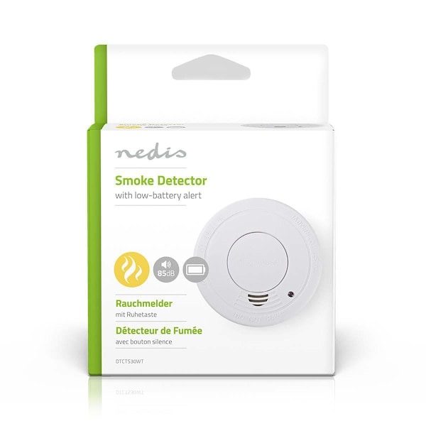 Nedis Röklarm | Batteridriven | Batterilängd upp till: 1 år | EN 14604 | Med paus knapp | Med testknapp | 85 dB | ABS | Vit