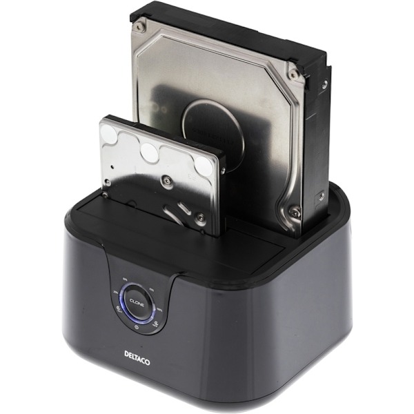 DELTACO USB 3.0 telakka-asema, kloonaus, 2x2,5/3,5" SATA,  musta