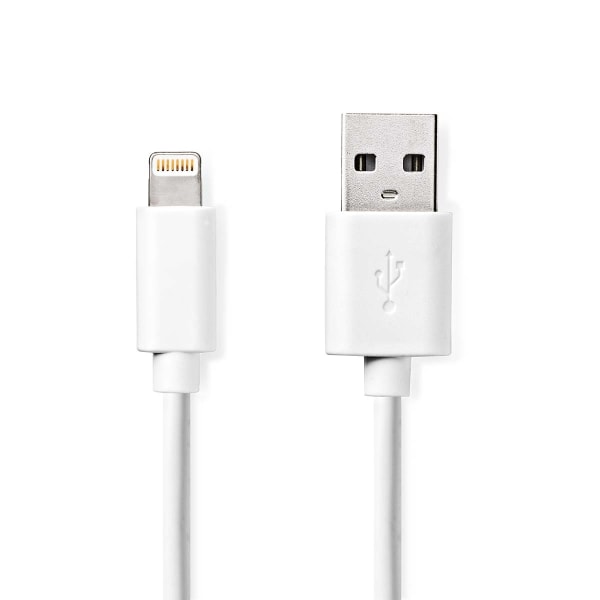 Nedis Lightning Kabel | USB 2.0 | Apple Lightning, 8-stifts | USB-A Hane | 480 Mbps | Nickelplaterad | 2.00 m | Rund | PVC | Vit | Label