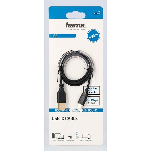 Hama Kabel USB-C Flexi-Slim USB-A-USB-C Guld Sort 0,75m
