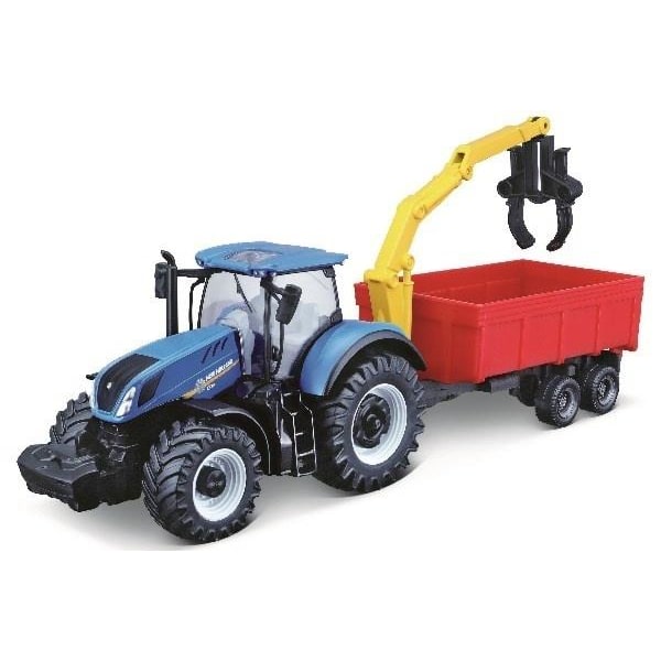 BURAGO Tractor w/combination trailer N.H T7.615 10cm blue