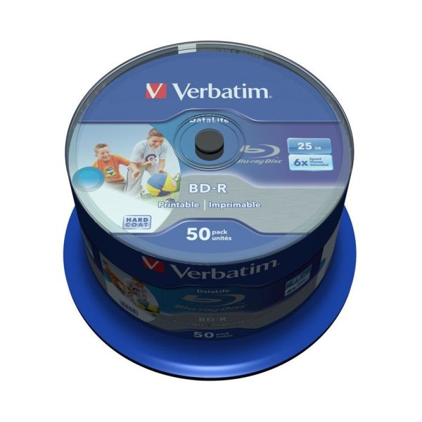 Verbatim BD-R, 6x, 25GB/200tim, Wide Inkjet Printable, 50-p spindel (43812)