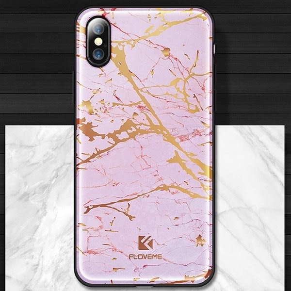 Rosa FLOVEME iPhone X marmorskal med detaljer i guld Rosa