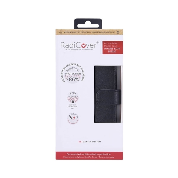 RADICOVER Strålingsbeskyttende Wallet PU iPhone 6/7/8/SE2020/22 Flipcover RFID Sort Svart