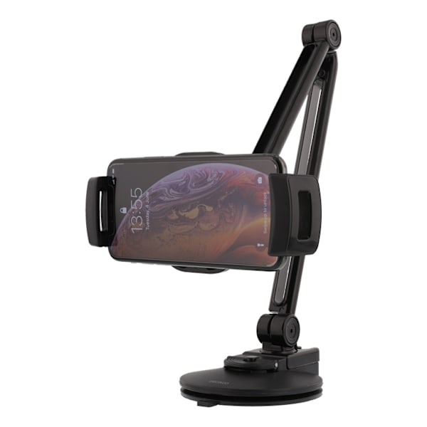 DELTACO 2-in-1 smartphone/tablet stand, suction cup, clamp, black